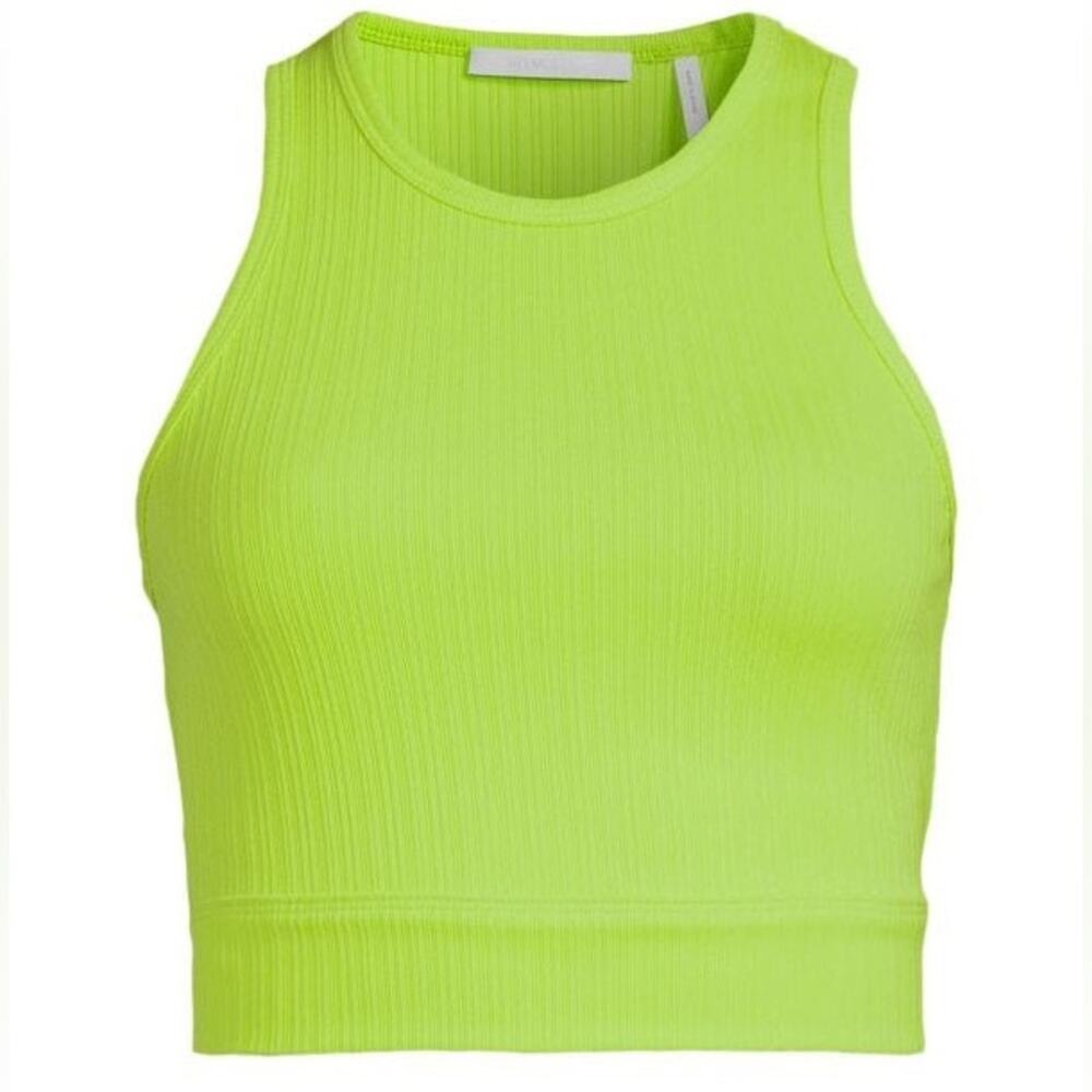 Helmut Lang Cut Out Rib Knit Cropped Tank Top Crop Top, Brat Lime Green, XL